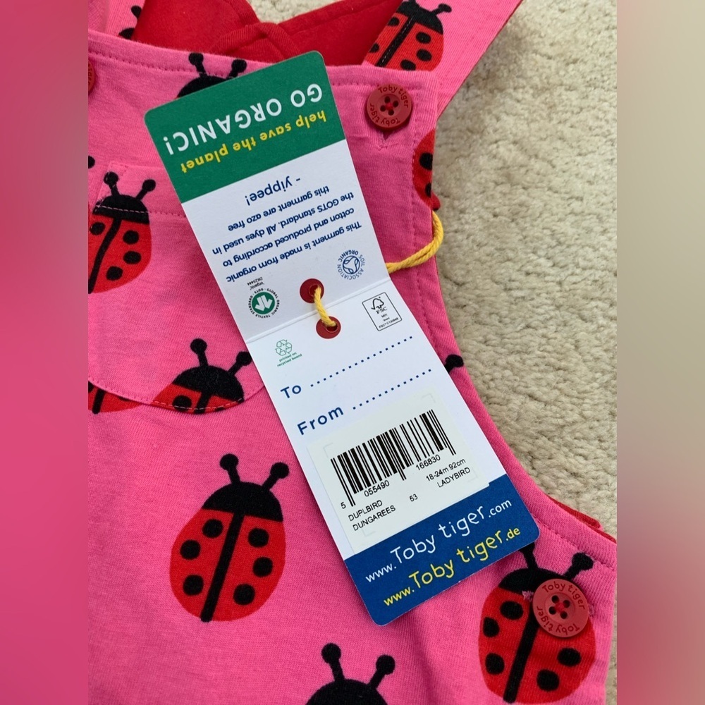 Toby Tiger NWT Size 18-24 Months Organic Ladybug Dungarees Overalls - Picture 5 of 9